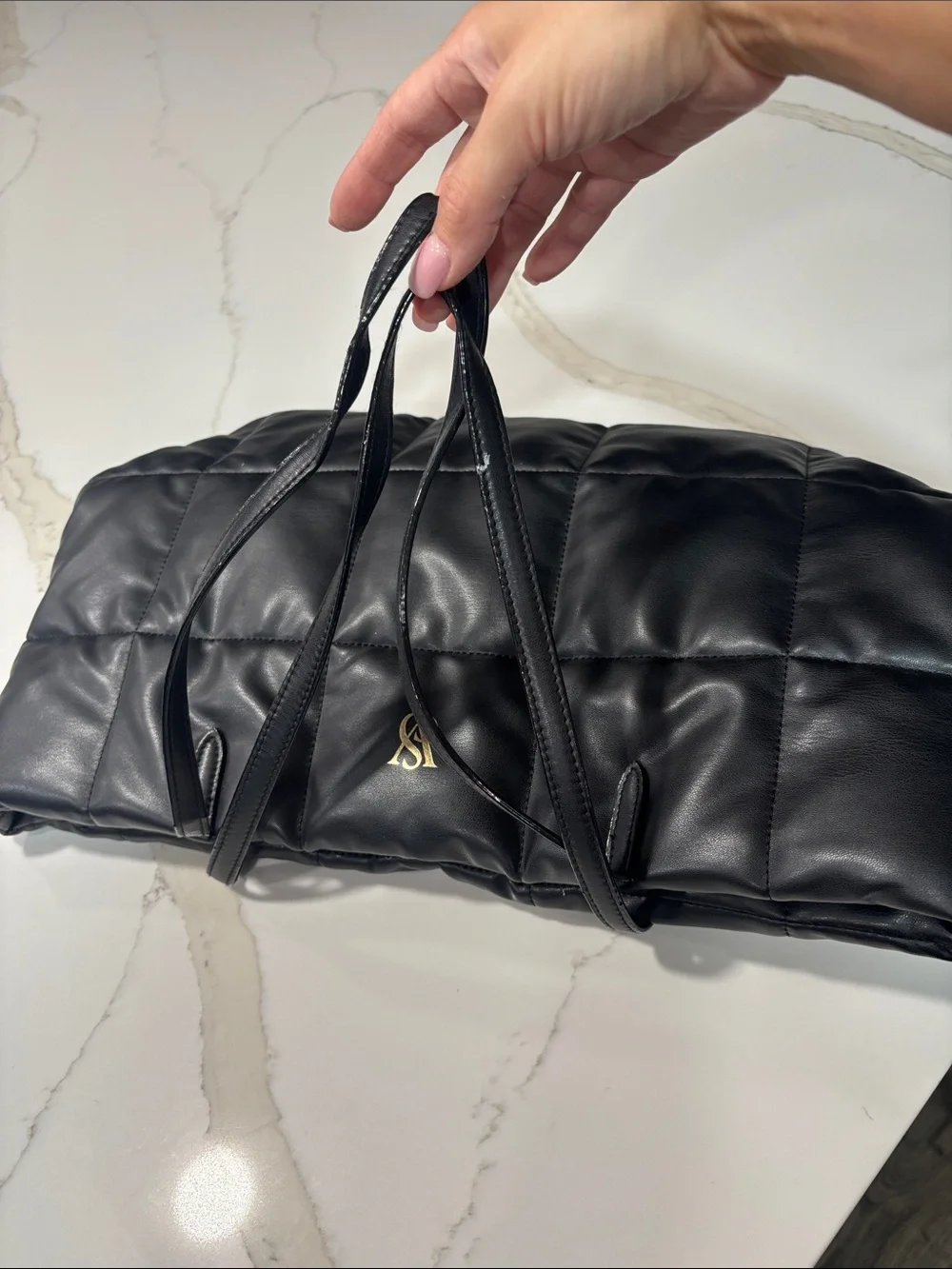 Victoria's Secret Black Quilted Tote with Gold Logo
